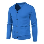 Awdenio Sweaters for Men Cardigan Pockets Casual Slim Fit V-Neck Knitted Sweaters Button up Fall Long Sleeve Solid Color Sweater Coat